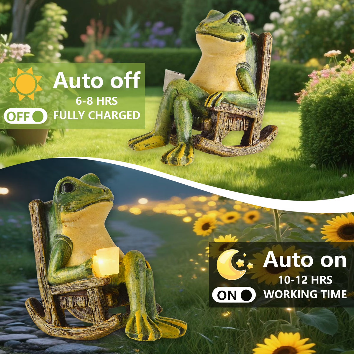 Solar Garden Statue, Miniature Frog Garden Statue with Warm LED Light, Waterproof Garden Solar Lights Outdoor/Indoor Yard Decor, Unique Housewarming Gift, 3.9" x 2.3" x 3.9"