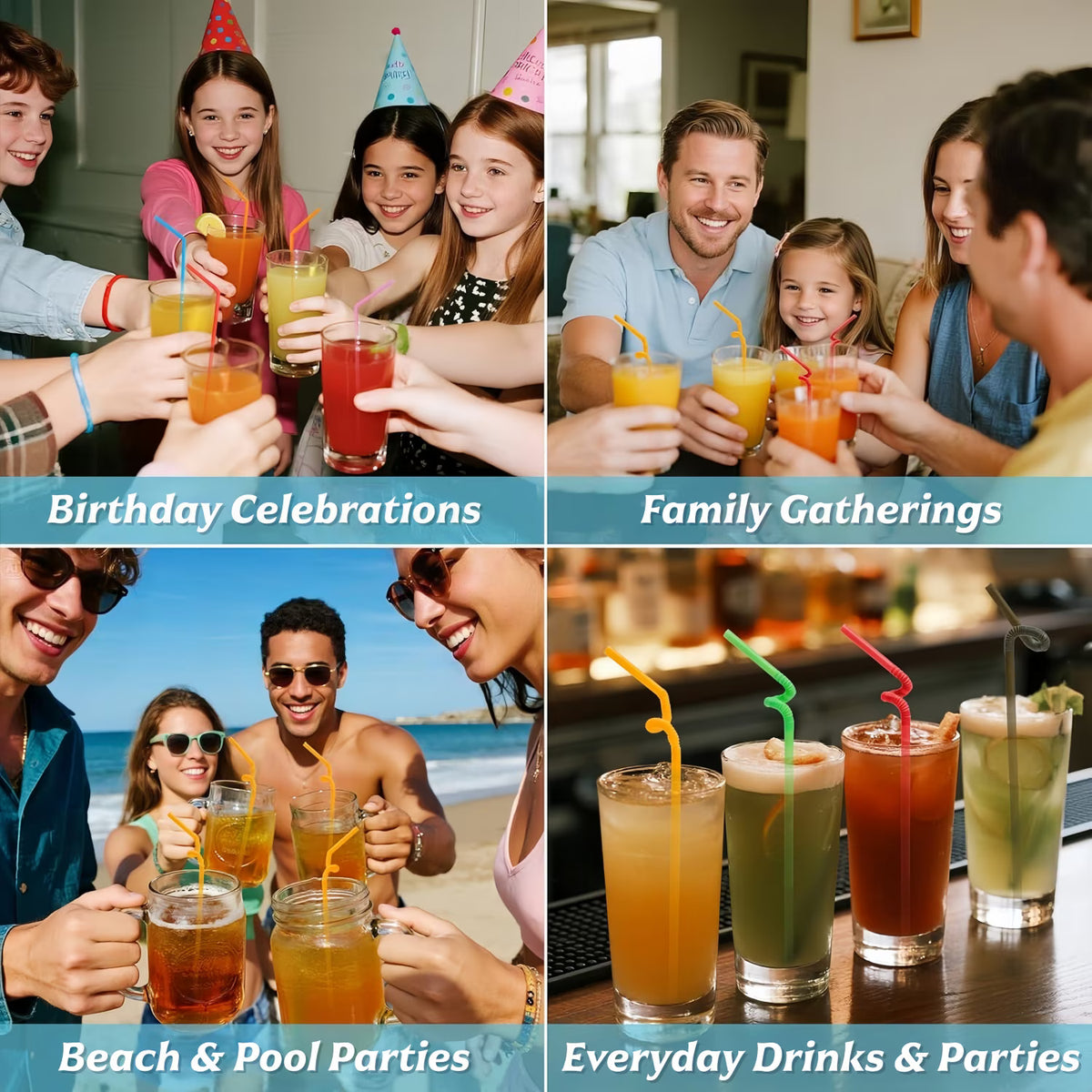 ChrumpTon 300 Pack Bendable Plastic Straws, 10.24" Extra Long Colorful Disposable Drinking Straws, Flexible Bendy Straws for Juice, Smoothies, Milk & Party Drinks