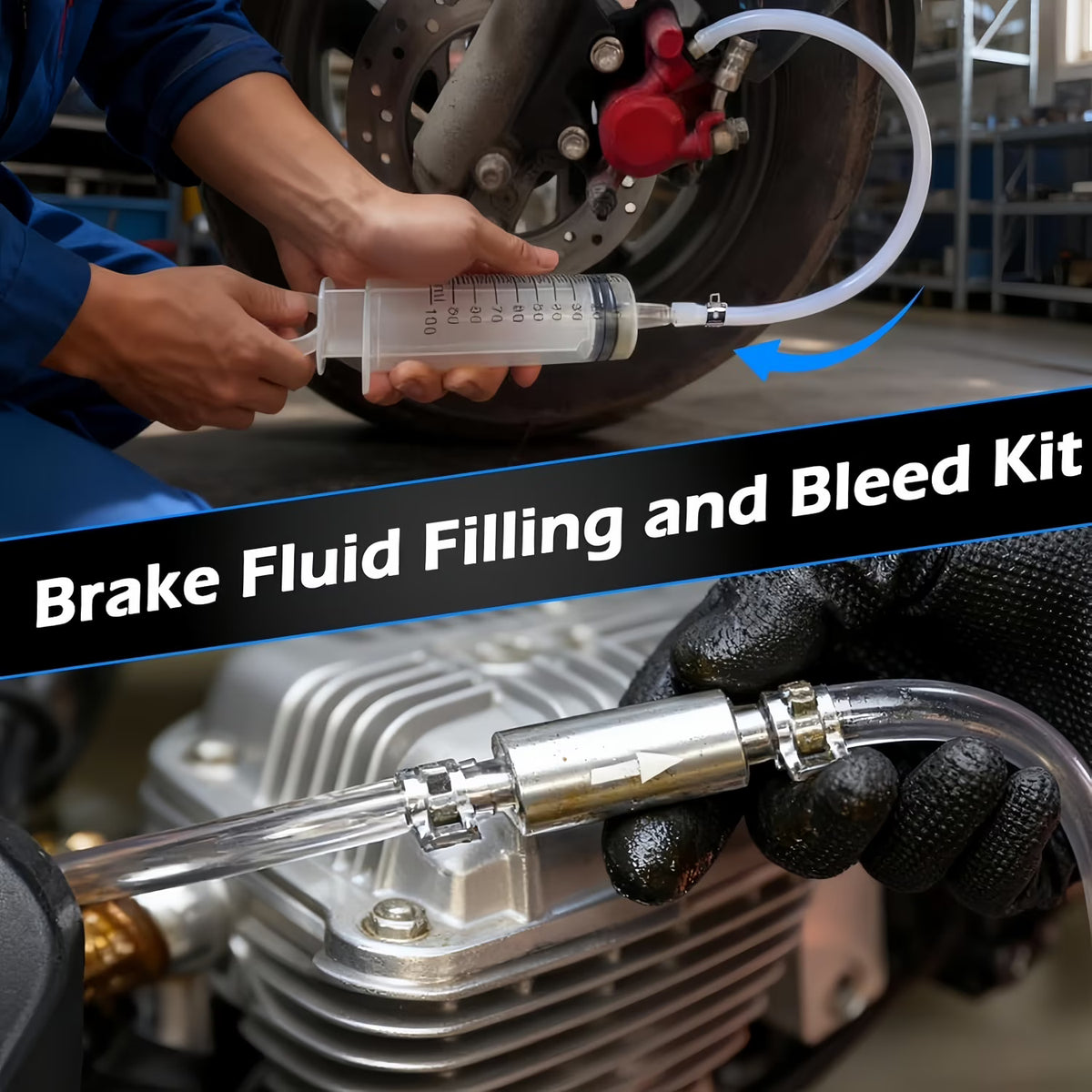Brake Bleeder Kit with 2 Sets of One-Way Check Valve Brake Bleeder Hoses - for Motorcycle Brake System Repair & Maintenance