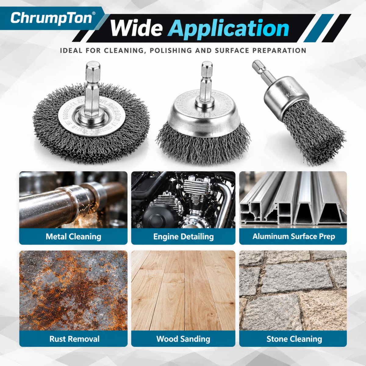 ChrumpTon 26 Pcs Wire Brush for Drill,Wire Wheel for Drill 1/4 inch Hex Shank & 0.11 inch Round Shank,Wire Cup Brush Drill Attachment for Rust Removal,Corrosion and Scrub Surfaces