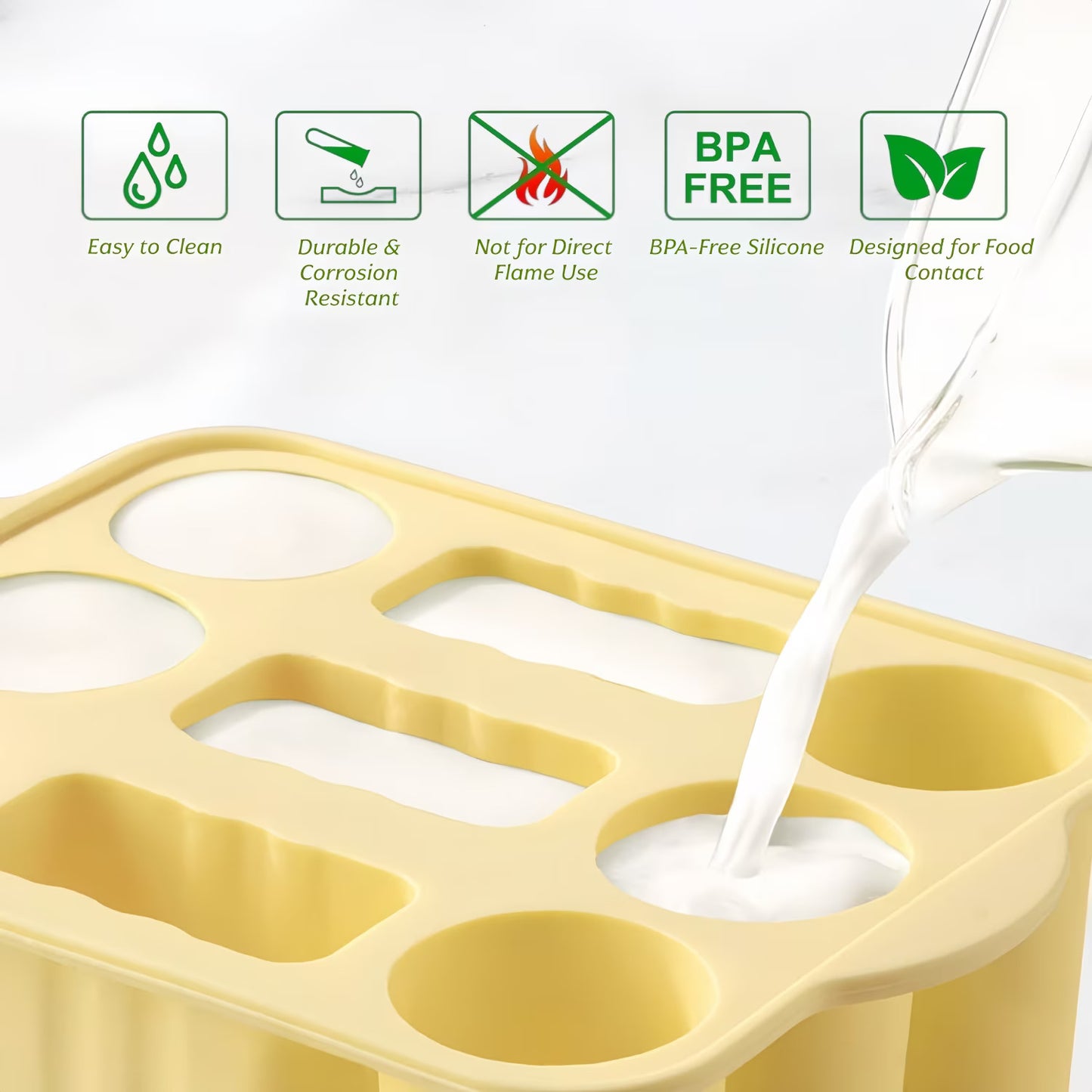 ChrumpTon Silicone Ice Pop Mold Set with 50 Sticks, 50 Bags & Brush, BPA Free Easy Release Ice Cream Molds for Homemade Treats, Yellow
