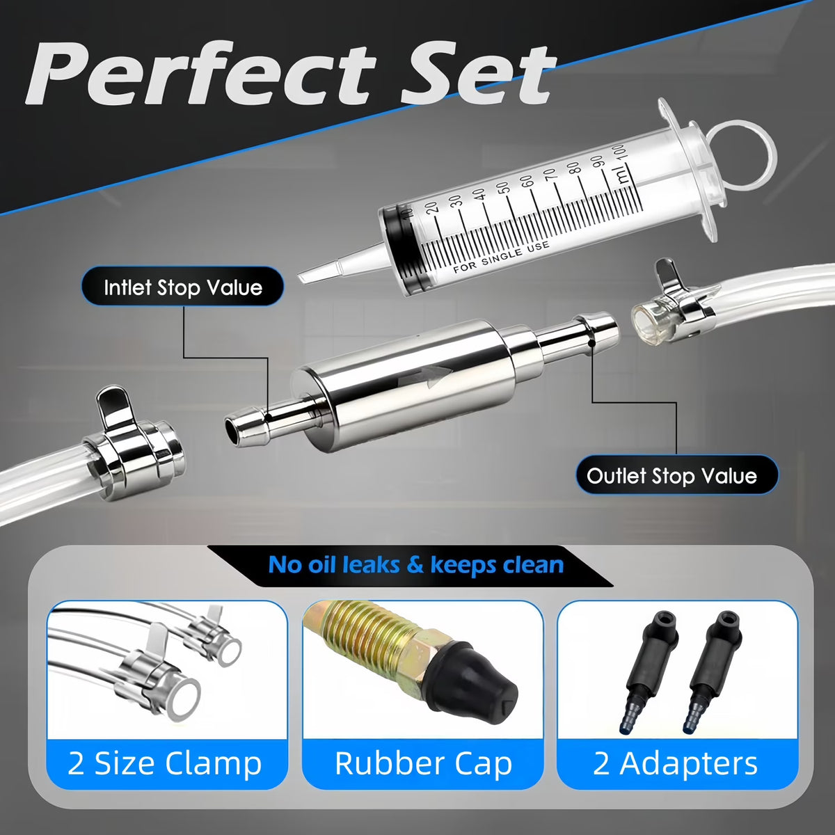 Brake Bleeder Kit with 2 Sets of One-Way Check Valve Brake Bleeder Hoses - for Motorcycle Brake System Repair & Maintenance