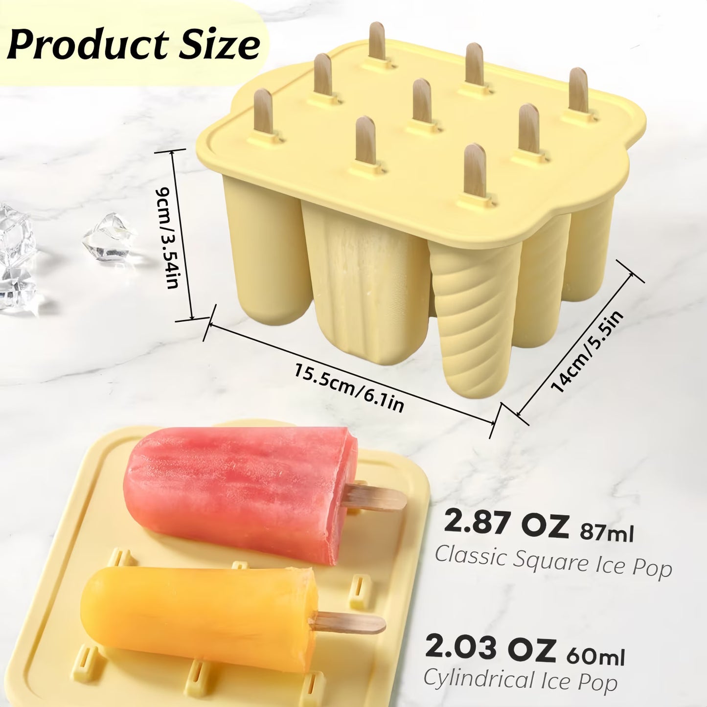 ChrumpTon Silicone Ice Pop Mold Set with 50 Sticks, 50 Bags & Brush, BPA Free Easy Release Ice Cream Molds for Homemade Treats, Yellow