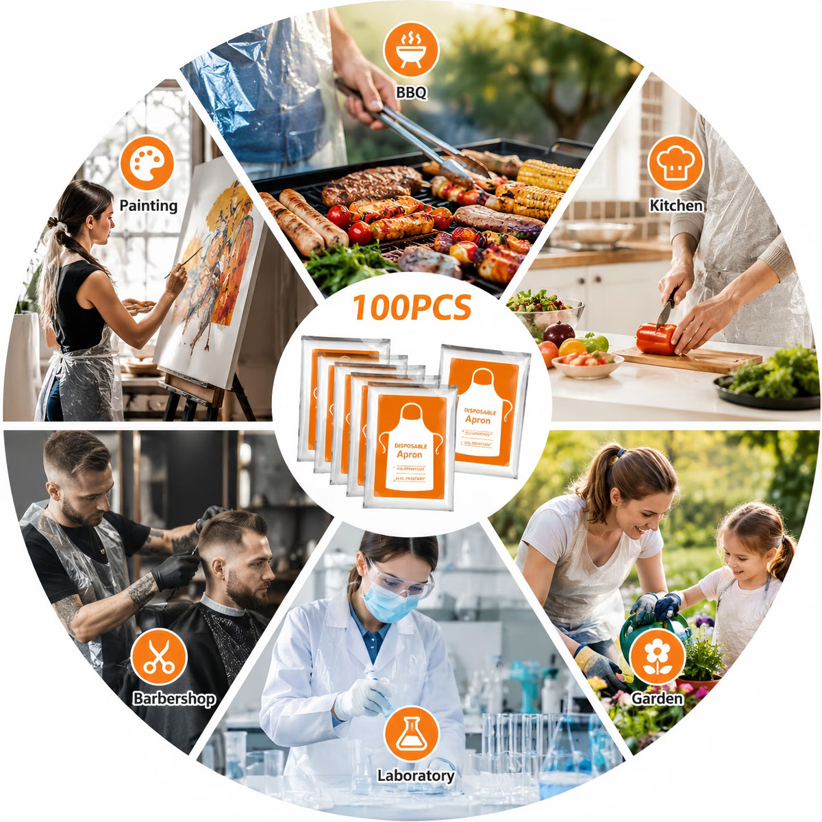 ChrumpTon 100 Pcs Disposable Aprons, Plastic Apron for Party, Cooking, Housework, Picnic, Food Service, Individually Packaged, 27.5" x 55"