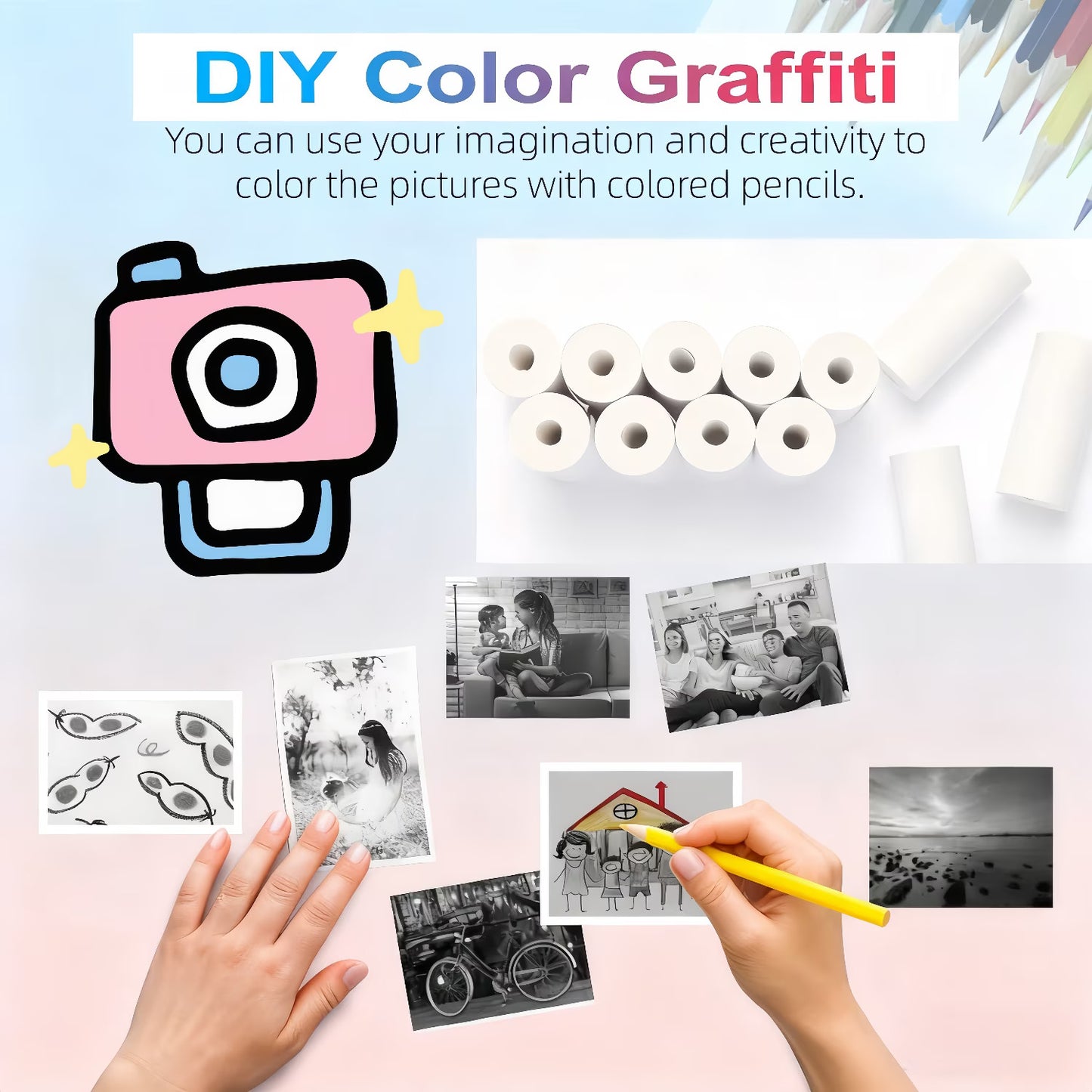 15 Rolls Instant Camera Refill Print Paper,HD Printing Thermal Print Paper,Instant Print Camera Paper Rolls,Compatible with Most Instant Print Cameras, White (57x25mm)