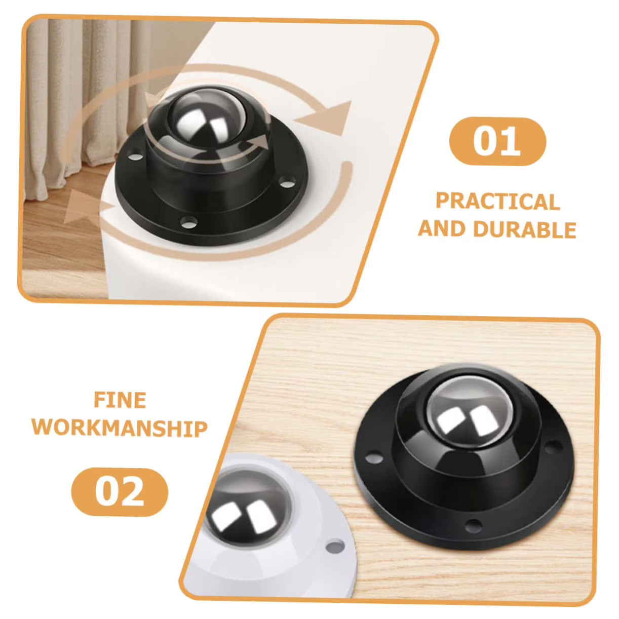 16 Pcs Self Adhesive Caster Wheels, 360° Swivel Mini Rolling Wheels for Small Appliances, Furniture, Storage Bins & Trash Cans, Black
