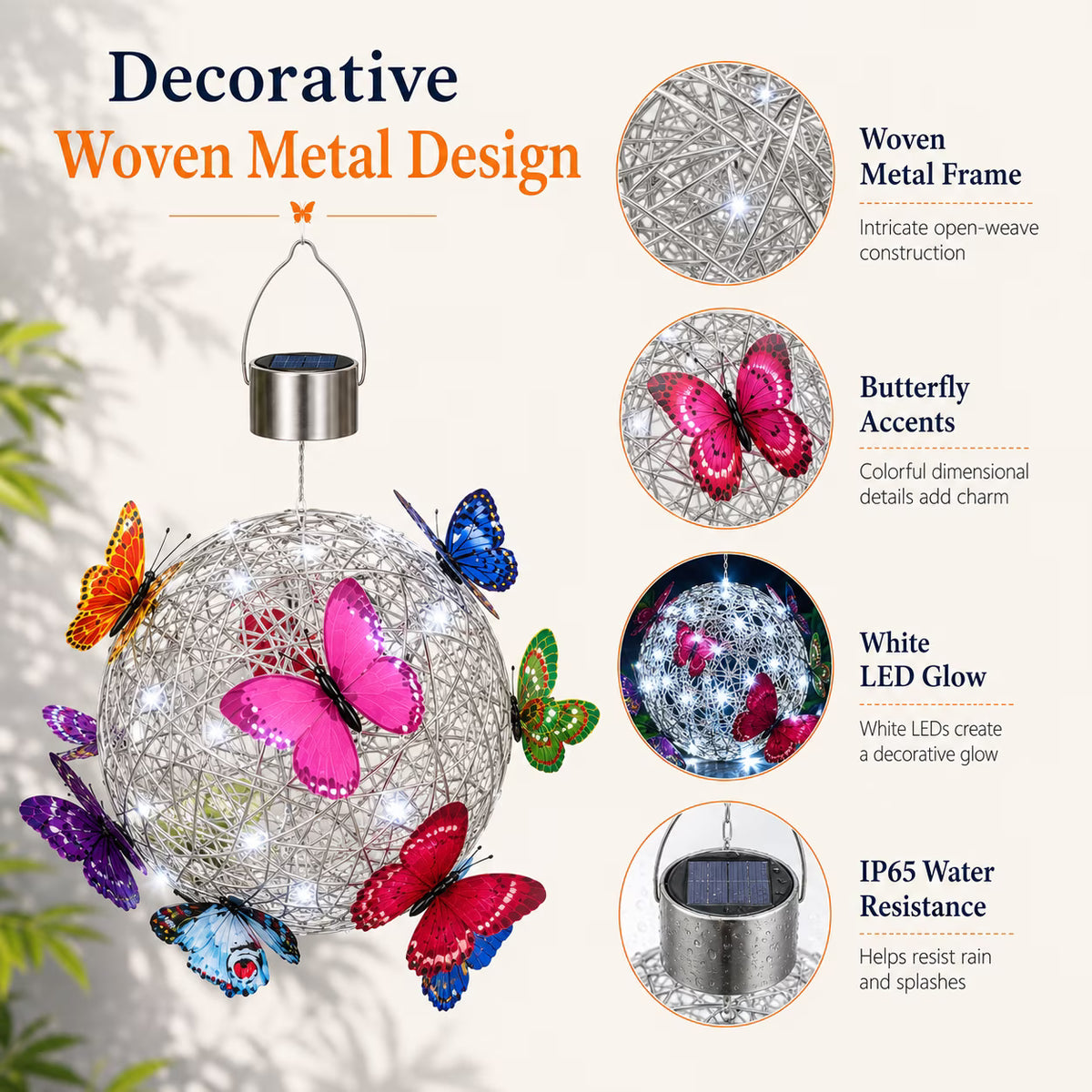 PEUHOP 2 Pack Butterfly Solar Lanterns Outdoor Waterproof, Hanging Solar Lights with White LED for Garden Decor, Yard, Patio, Pathway and Porch
