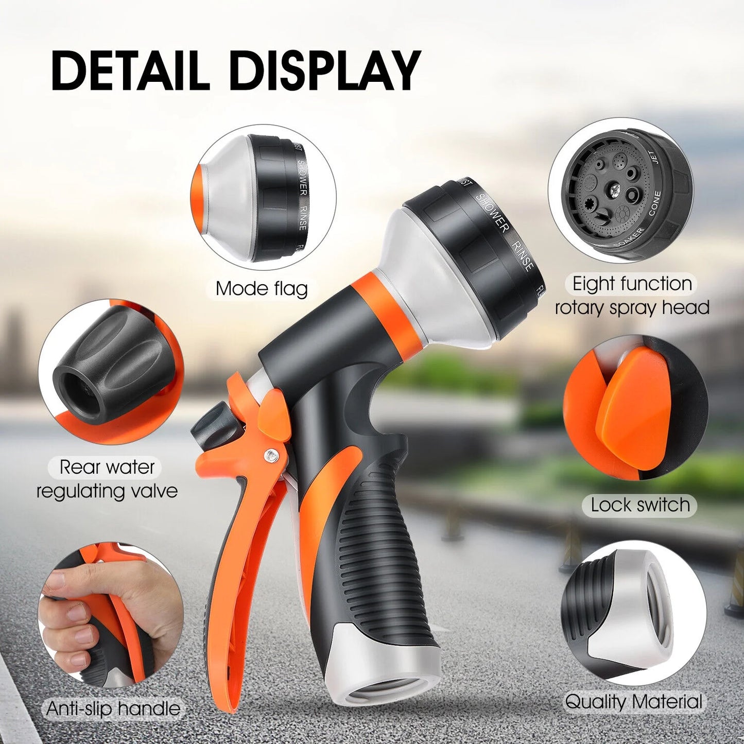 2 Pack Garden Hose Nozzle, Heavy Duty Water Hose Nozzle with 8 Spray Patterns, High Pressure Hose Sprayer with Flow Control for Flowers, Lawn, Car Wash and Pet Bath