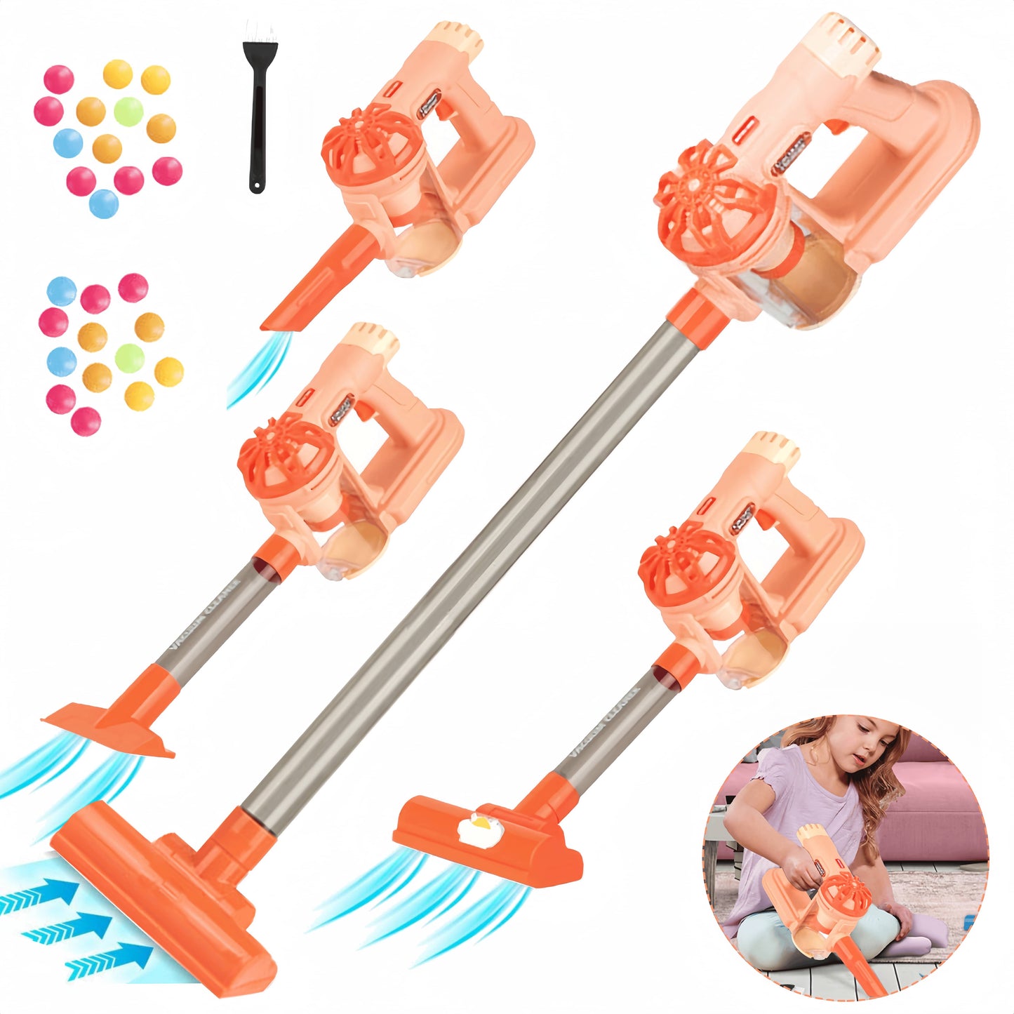 Kids Vacuum Cleaner,Toy Vacuum Cleaner,4-in-1 Kids Vacuum That Really Works,Pink Girl's Vacuum Cleaner,Cordless Real Suction,Gifts for Boys and Girls