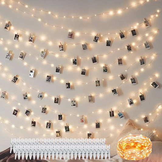 32.8 ft Photo String,100 LED Photo Clips,USB Powered Photo Clip Light,50 Clip String Lights for Picture Party Bedroom Wedding Camping,Warm White